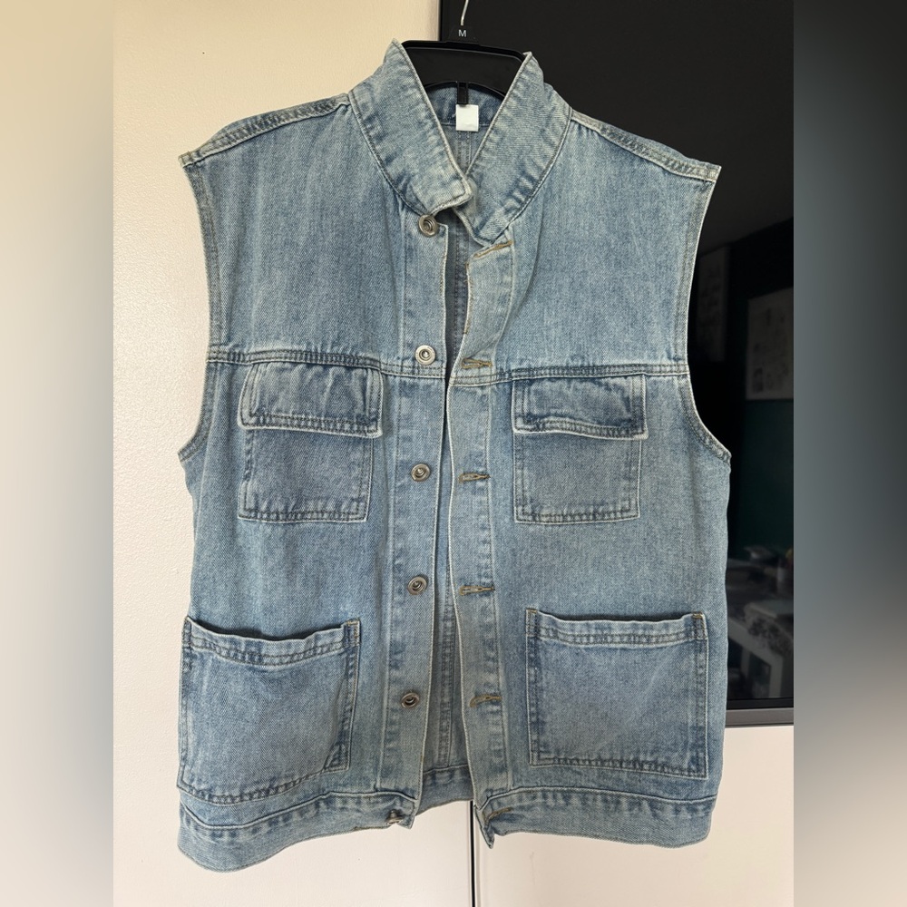 Light Wash Denim Utility Vest